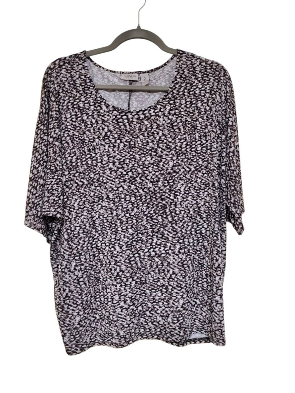 Easywear by Chico's Women's Dark Brown White Print Liquid Knit Dolman Top Size 2